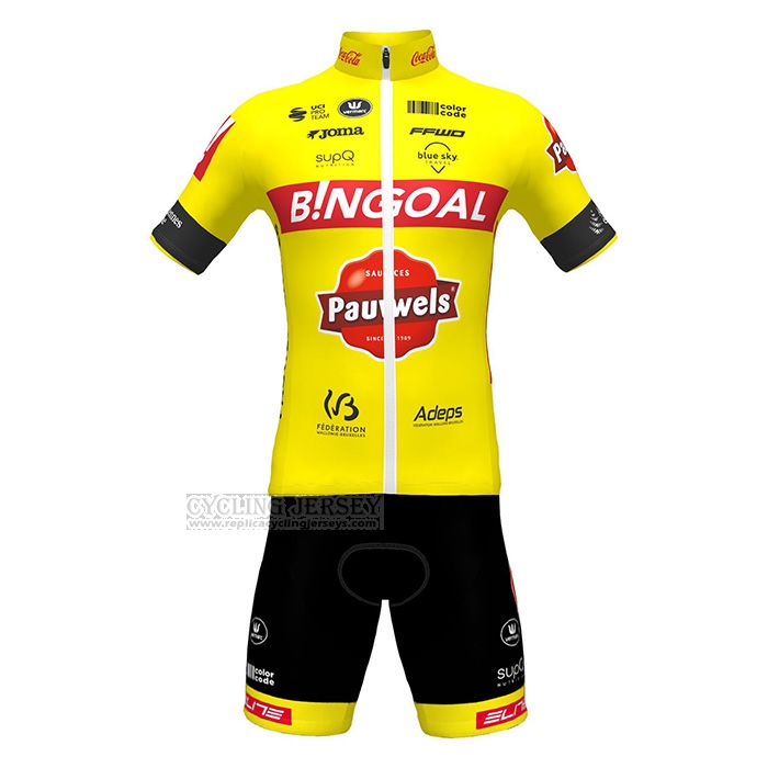 2022 Cycling Jersey Bingoal WB Yellow Short Sleeve and Bib Short